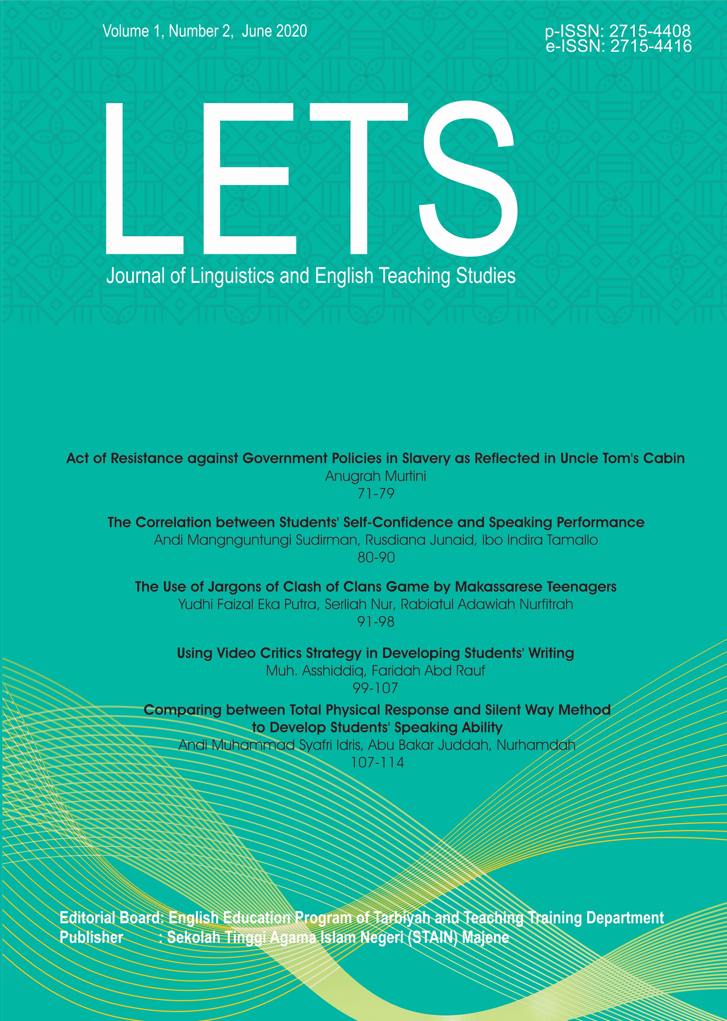					View Vol. 1 No. 2 (2020): LETS: Journal of Linguistics and English Teaching Studies
				