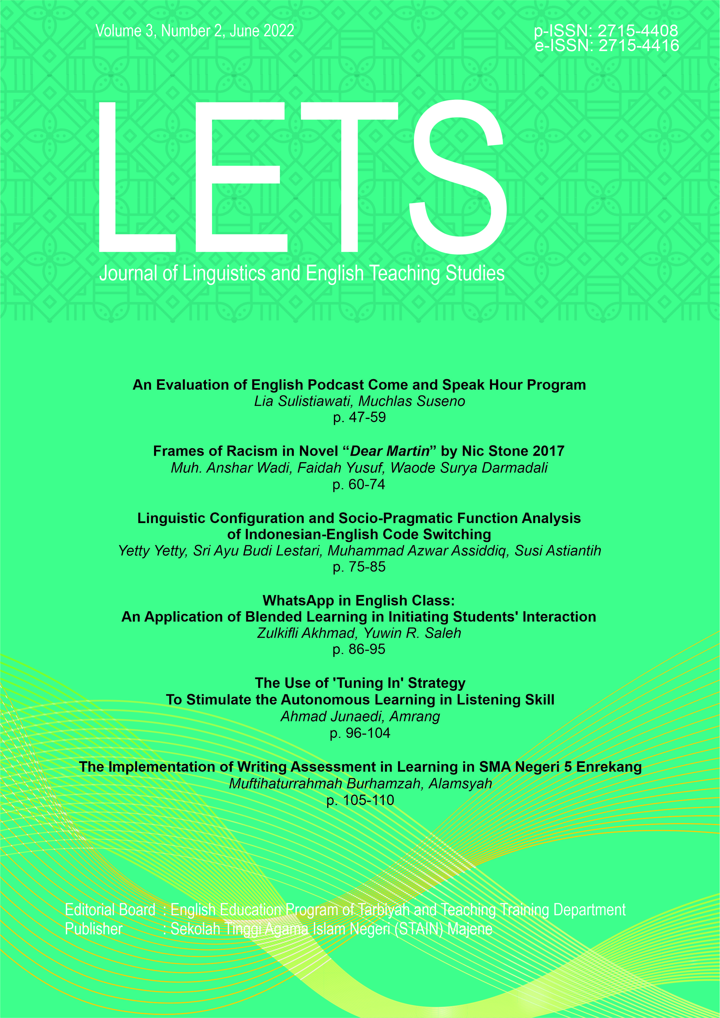 					View Vol. 3 No. 2 (2022): LETS: Journal of Linguistics and English Teaching Studies
				